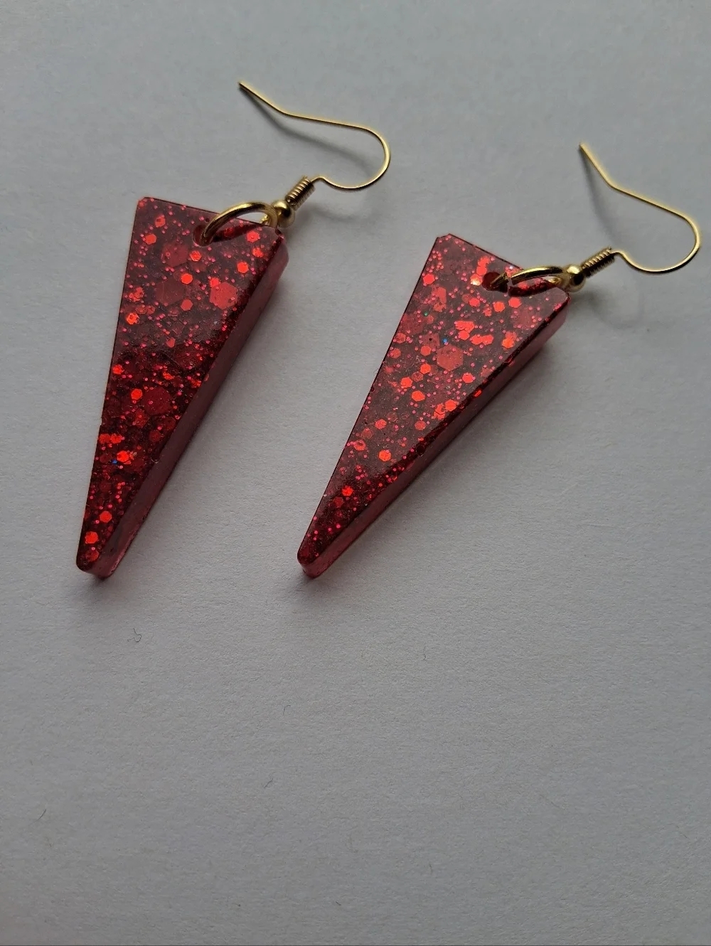 Handmade Red Glitter Triangle Drop Earrings - Women Jewelry - Picture 2 of 5